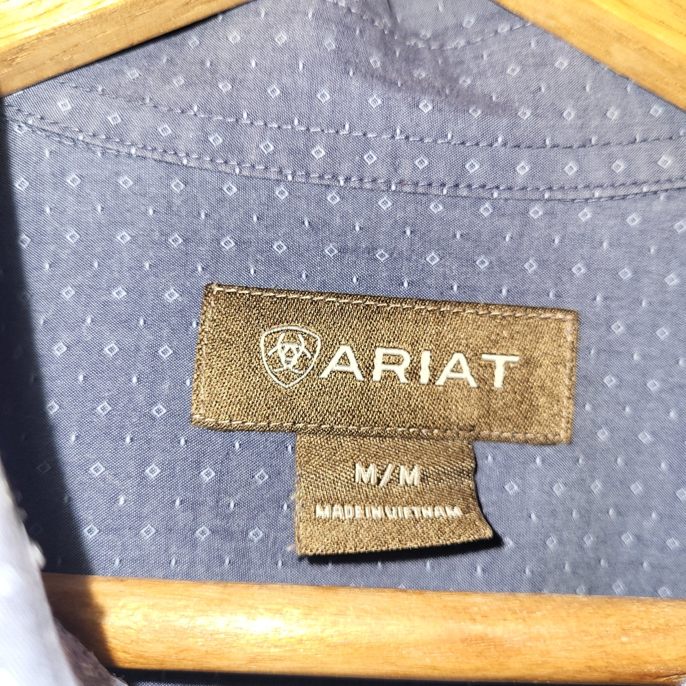 Ariat Blue Patterned Casual Button Down Shirt Men… - image 7